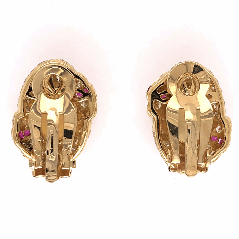 Image 2 for 18K Yellow Gold (2)2.00tcw W. Opal and 1.75tcw diamond earrings with rubies