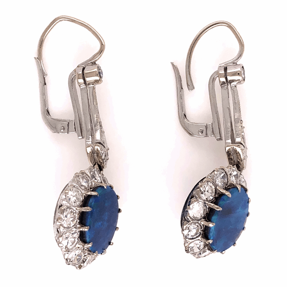 Image 2 for 14K White Gold Art Deco 3.25tcw Round Black Opal drop Earrings with 1.75tcw diamonds