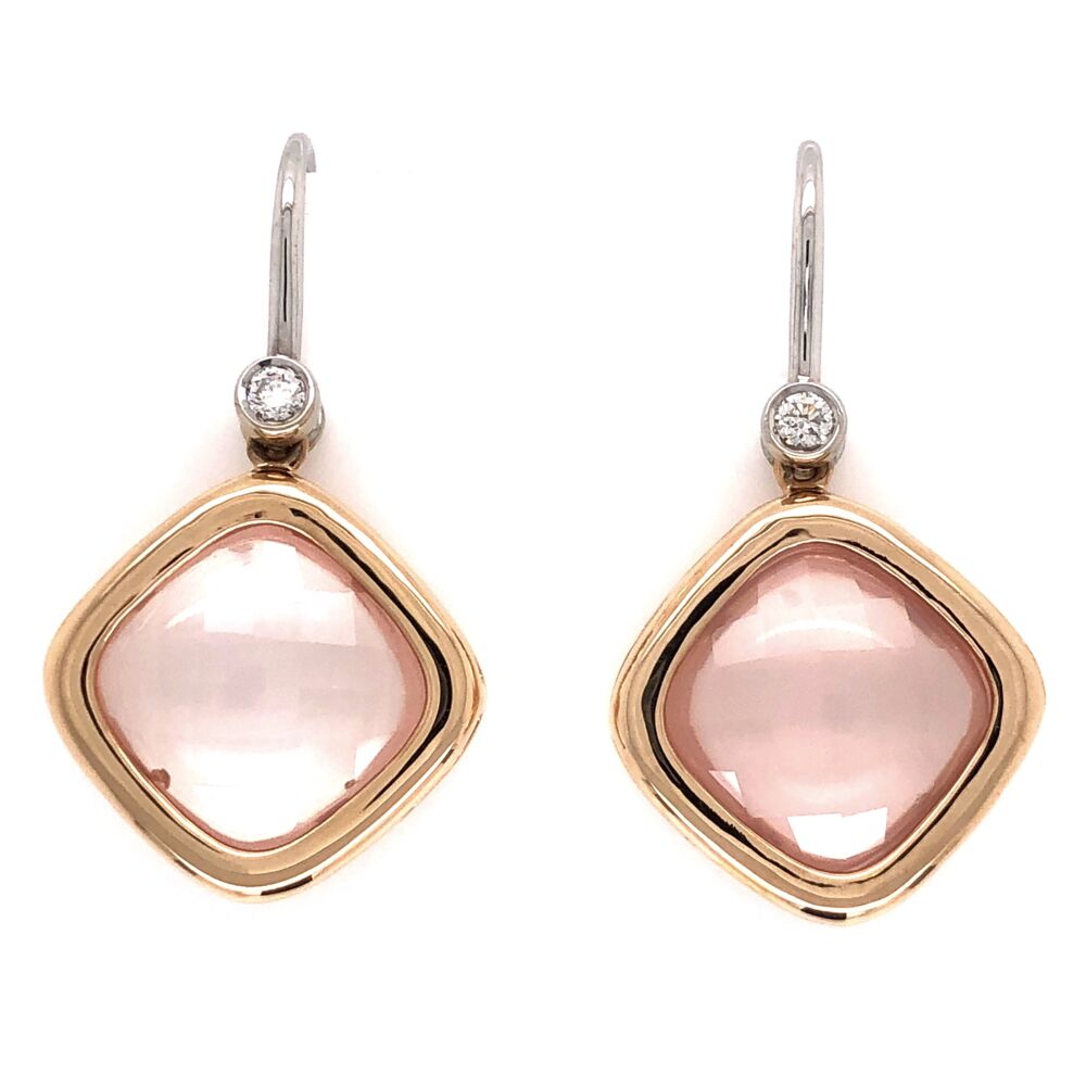 1.25" tall
.73" Wide 18K White & Rose Gold 9tcw Rose Quartz &.14tcw Diamond Earring Drops 7.4g