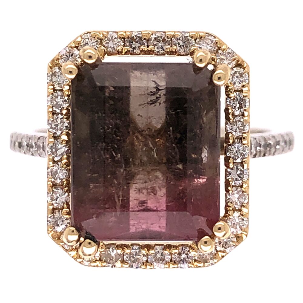 Size 6.25 14K White & Yellow Gold 6.10ct Watermelon Tourmaline & .51tcw Diamond Ring 4.7g, s6.25