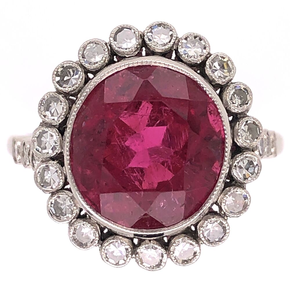 Platinum Art Deco 4.80ct Rubellite Pink Tourmaline & .53tcw Diamond