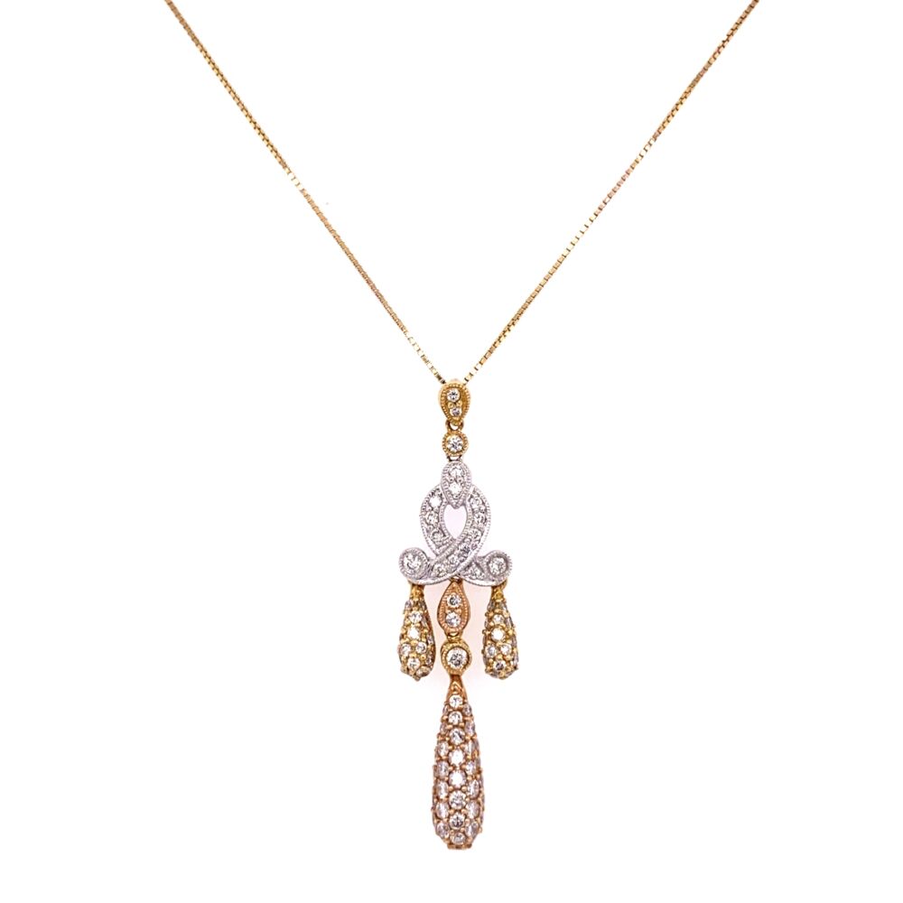 14/18K White & Yellow Gold Drop Necklace with 1.55tcw Diamonds 4.5g, 18"