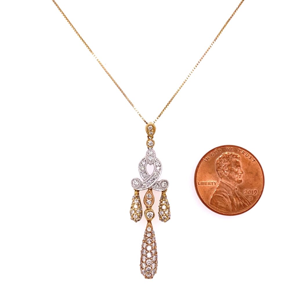 Image 2 for 14/18K White & Yellow Gold Drop Necklace with 1.55tcw Diamonds 4.5g, 18"