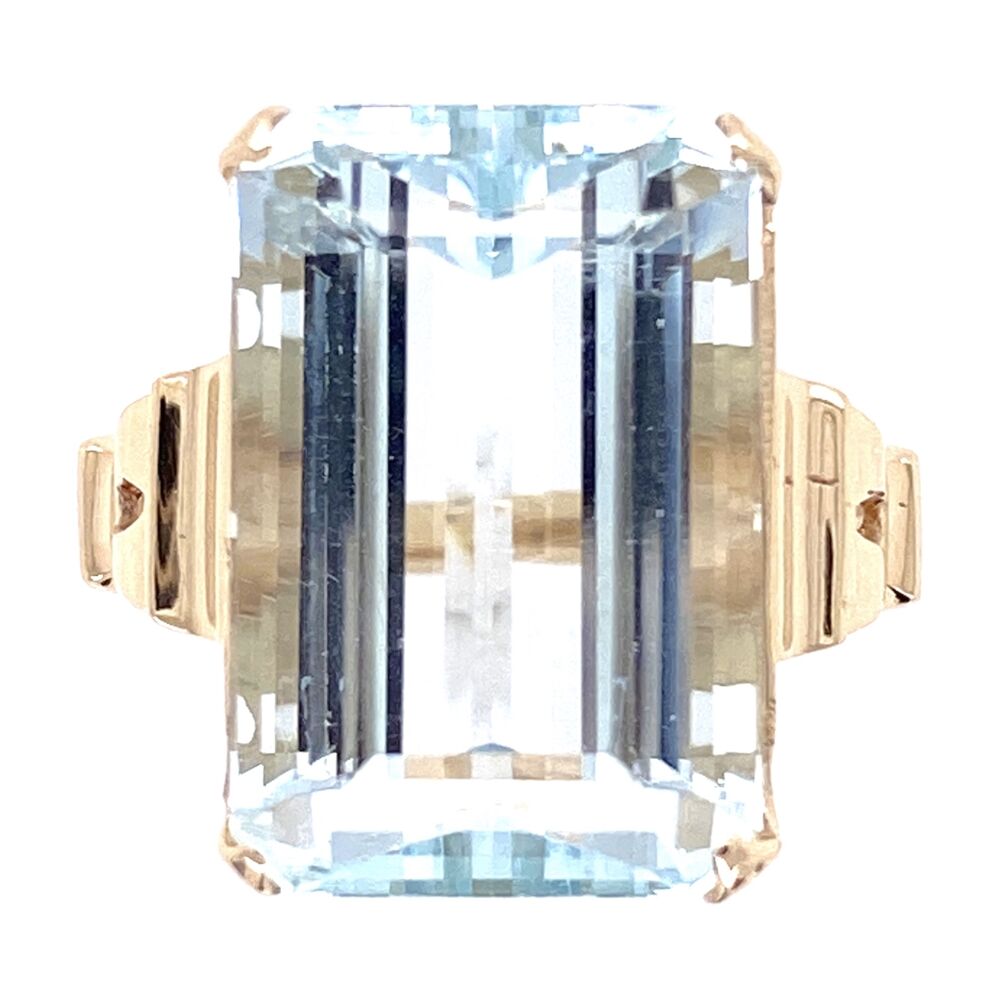 Size 6 10K Yellow Gold Victorian 10.41ct Emerald Cut Aquamarine Ring, 5.95g, s6