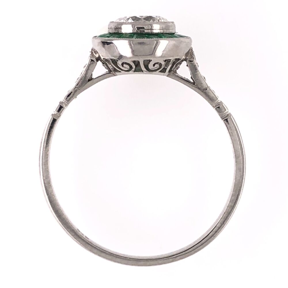 Image 2 for Platinum Art Deco .76ct Round Diamond Ring with .44tcw Emerald Halo , s7