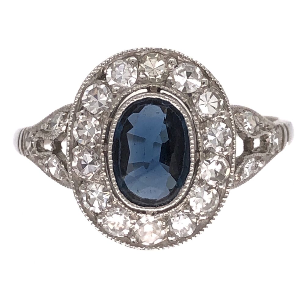 Size 6.25
13x 11mm
5mm rise above finger
Platinum Art Deco 1.00ct Sapphire & .50tcw Diamond Ring 3.4g, s6.25