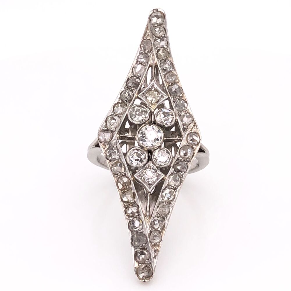 Image 2 for Platinium Art Deco 3.00tcw Diamond Navette Cocktail Ring with Rose cuts and OEC's 9.8g, s6.5