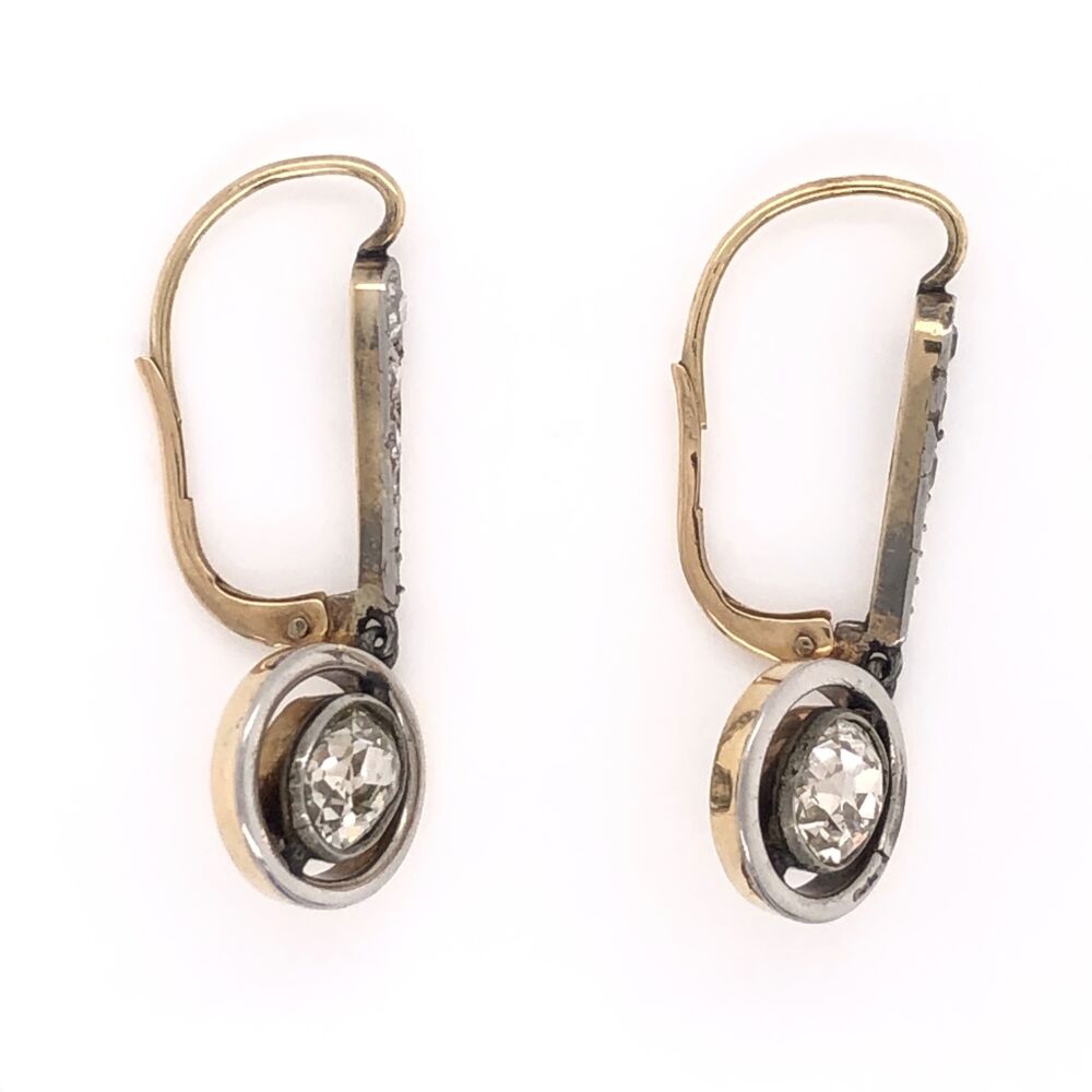 Image 2 for 18K Yellow Gold & Silver Drop Edwardian Earrings 2 Old Mine Diamonds are 1.60tcw & .20tcw