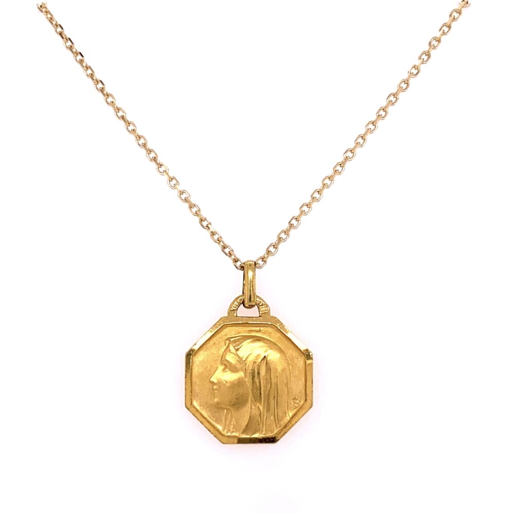 Pendant Diameter 23x16.6m
16" Chain Length 14K Yellow Gold FRENCH Saint Pendant 5.0g on 16" Chain