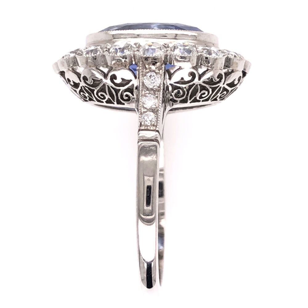 Image 2 for Platinum Art Deco 4.06ct NO HEAT Oval Sapphire GIA & 1.30tcw Diamond Halo Ring 6.6g, s6.5