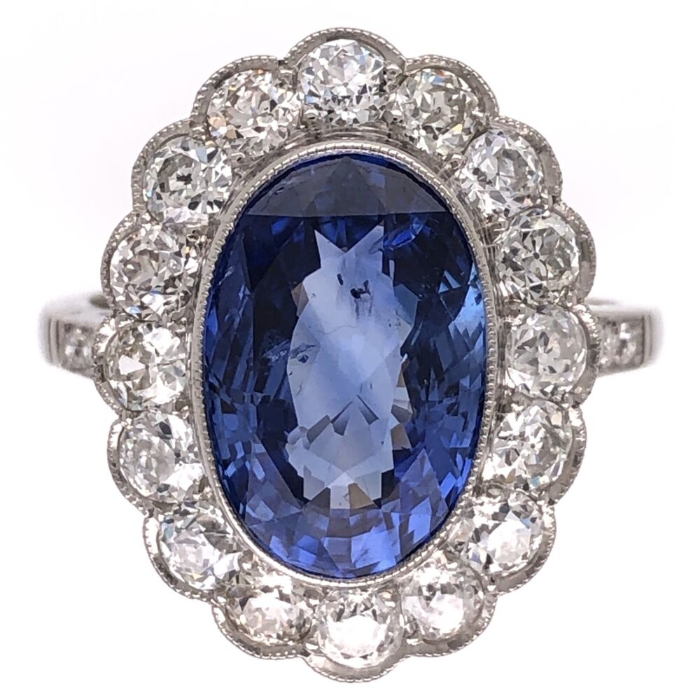 Size 6.5
GIA# 2193898761
NO HEAT, No Origin Requested Platinum Art Deco 4.06ct NO HEAT Oval Sapphire GIA & 1.30tcw Diamond Halo Ring 6.6g, s6.5