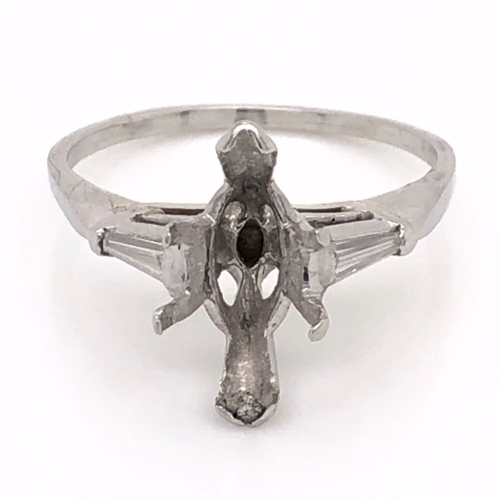 Marquis Head 12x6mm Platinum Semimount Ring with 2 Tapered Baguette Diamonds .20tcw 4.2g, s7