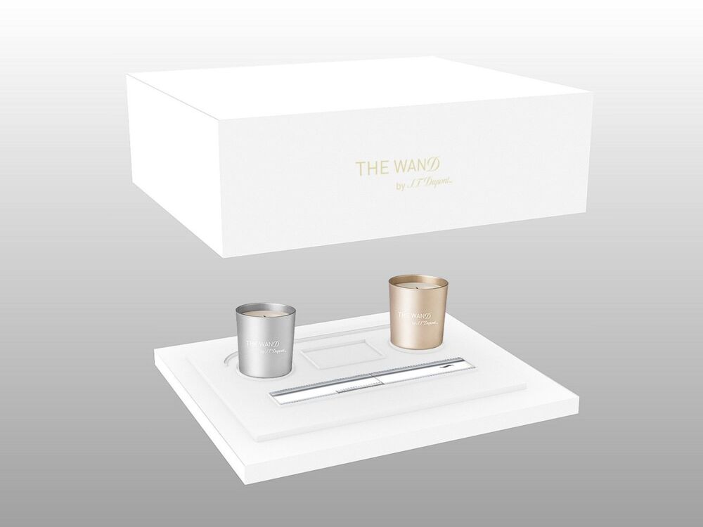 <p>Two perfumed candles, stand for lighter, space to add one <i>The Wand</i> lighter.</p>
<p>Lighter not included.</p> ST Dupont Deluxe Candle and Stand Set