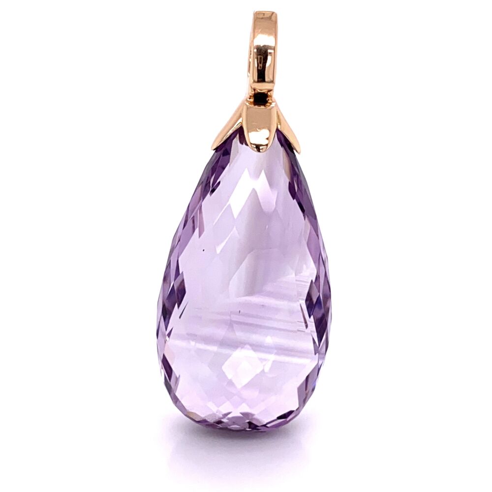 Image 2 for 18K Rose Gold 90ct Briolette Amethyst Pendant with .30tcw Champagne Diamonds