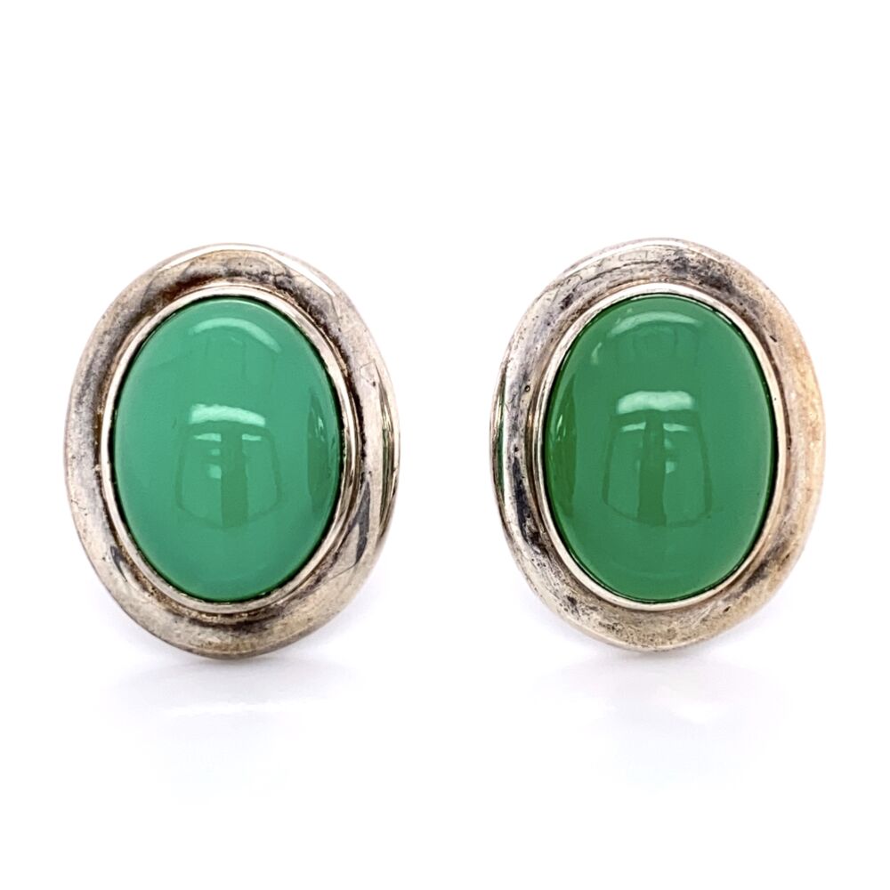 7/8 x 3/4" Beautiful and Rare Tiffany Sterling earrings with green chalcedony. 925 Sterling Silver TIFFANY & CO Chalcedony Earrings 13.2g