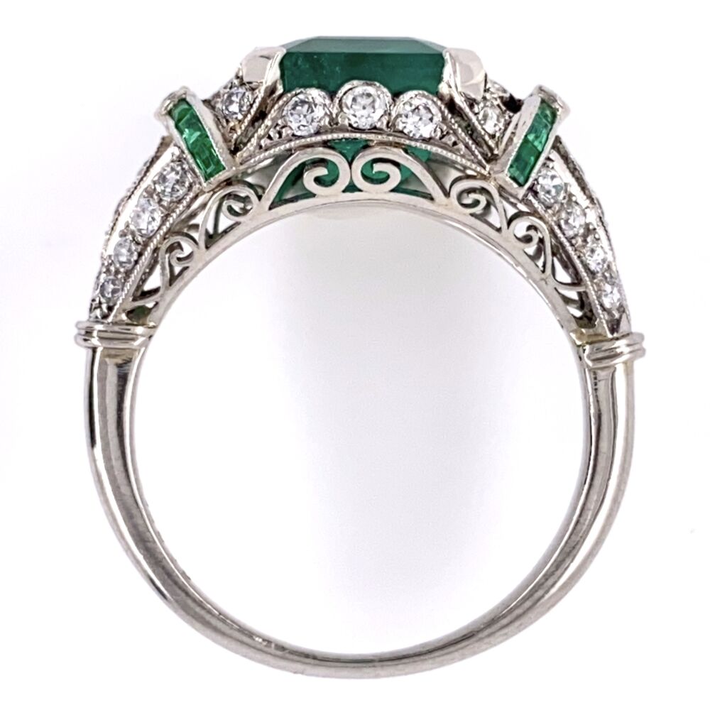 Image 2 for Platinum Art Deco 2.96ct Emerald Ring with .55tcw Diamonds & .10tcw Emeralds 5.2g, s6.75