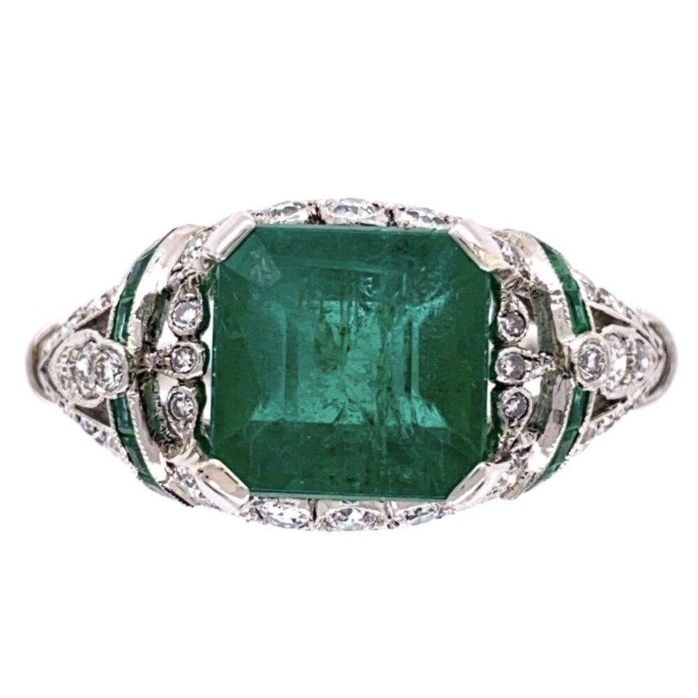 Platinum Art Deco 2.96ct Emerald Ring with .55tcw Diamonds & .10tcw Emeralds 5.2g, s6.75