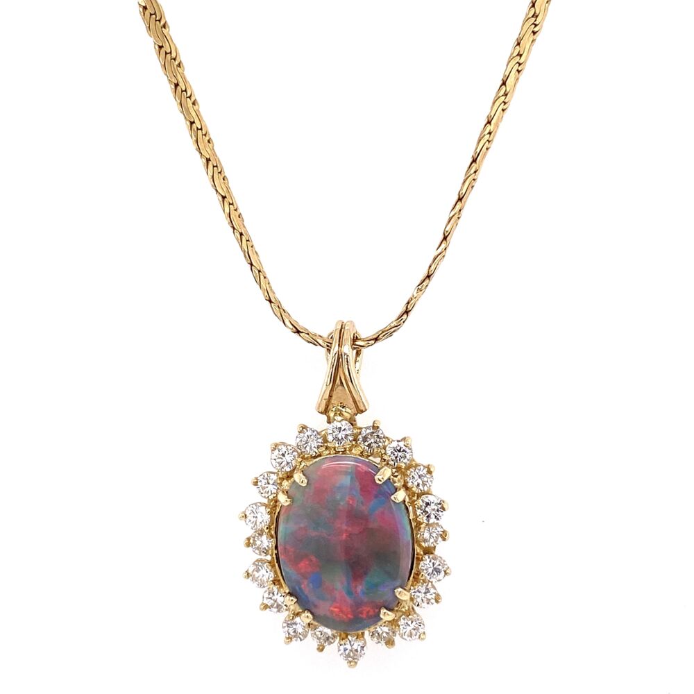 Australian Lightning Ridge Dark Gray Opal 17.5x13.4mm 14K Yellow Gold 5ct Dark Gray Opal & 1.80tcw Diamond Necklace 14.7g , 16"