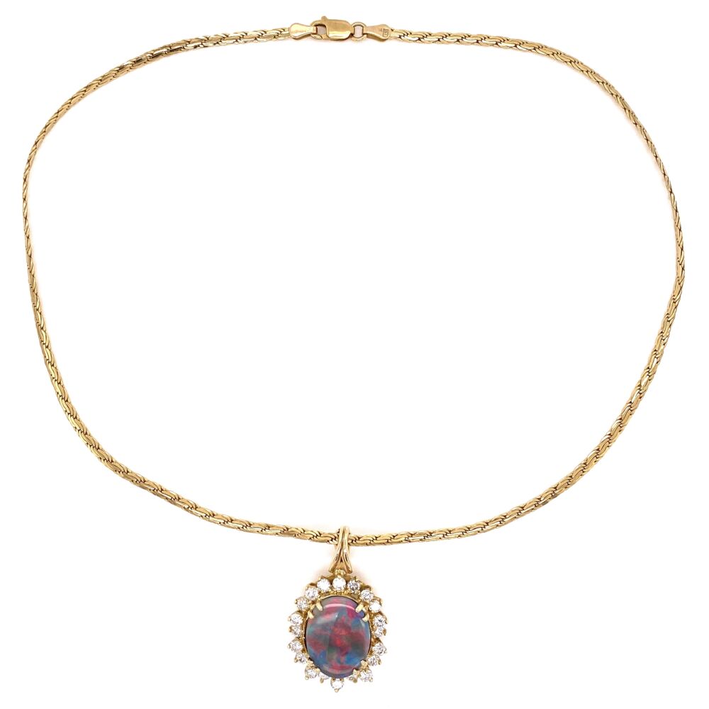 Image 2 for 14K Yellow Gold 5ct Dark Gray Opal & 1.80tcw Diamond Necklace 14.7g , 16"