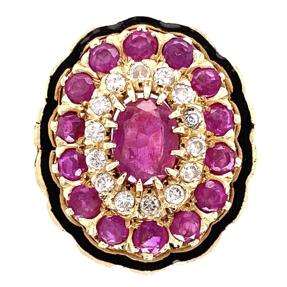 14K Yellow Gold 2.10tcw Ruby & .40tcw Diamond Enamel Ring 10.4g, s6