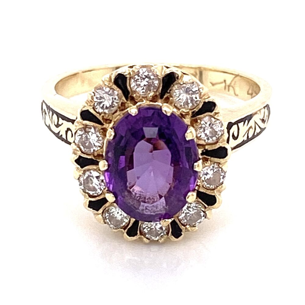 Image 2 for 14K Yellow Gold 1.60ct Oval Amethyst, .50tcw Diamonds & Enamel Ring 5.9g, s