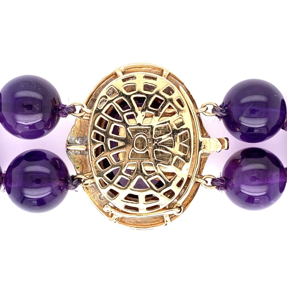 Image 2 for 14K Yellow Gold 10mm Amethyst Bead Necklace with .25tcw Diamond Clasp 88.0g, 15'