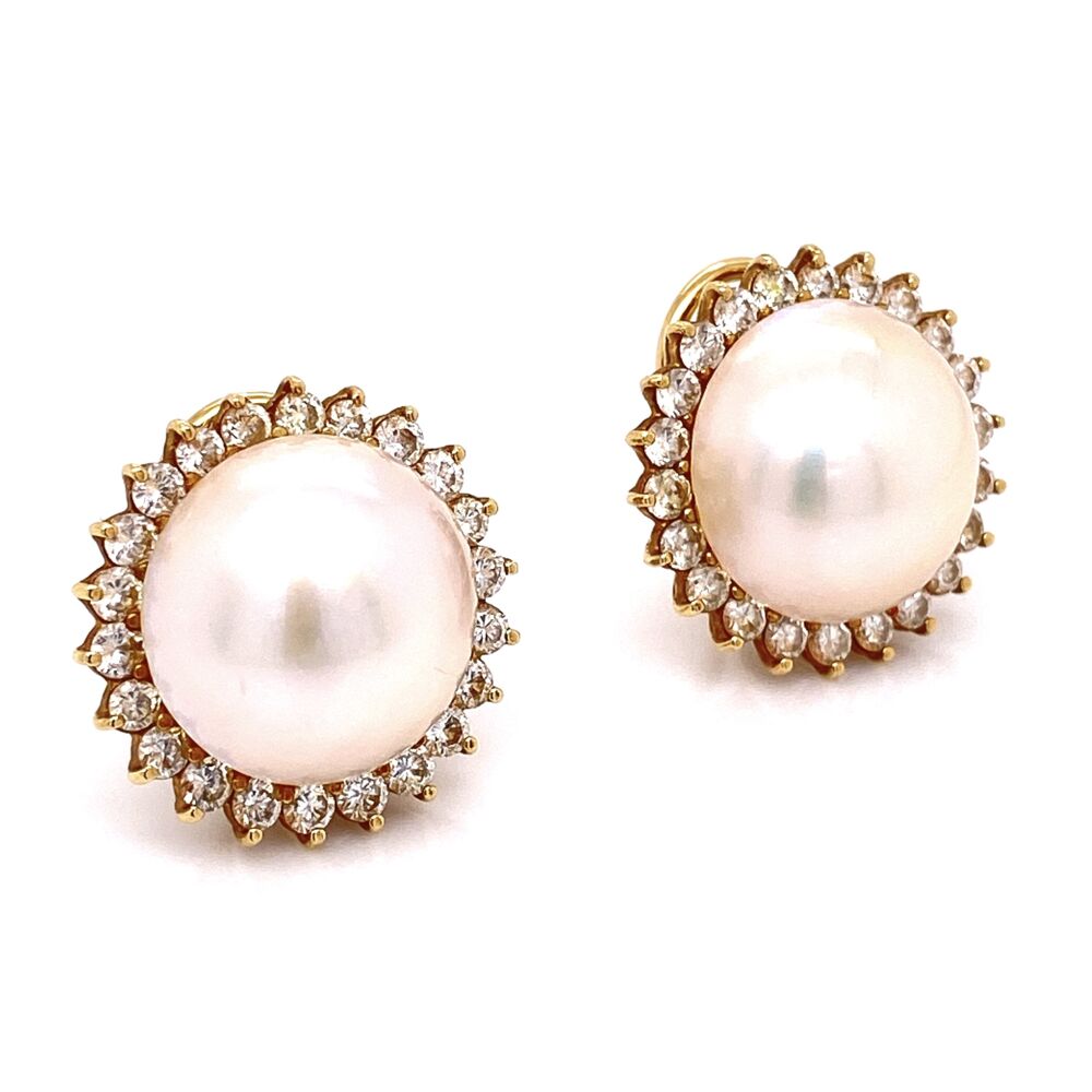 18K Yellow Gold Mabe Pearl & 1.35tcw Diamond Earrings 14.2g | Platinum 1911