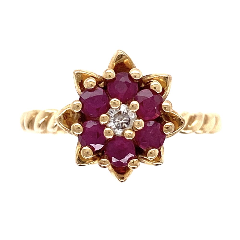 14K Yellow Gold Tulip Ring with .35tcw Ruby & .04ct Diamond 3.8g, s6