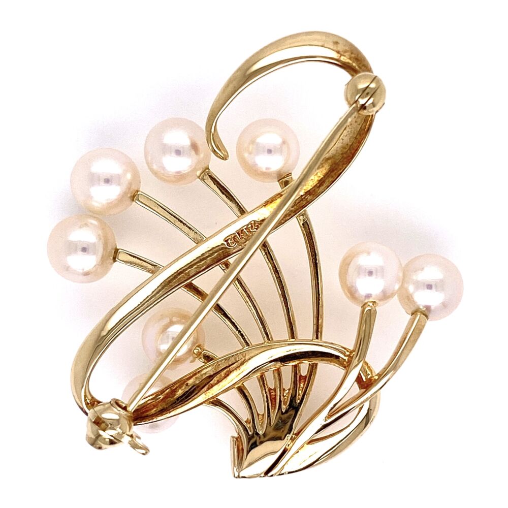 Image 2 for 14K Yellow Gold MIKIMOTO 8 5.5mm Freshwater Pearl Brooch 7.0g