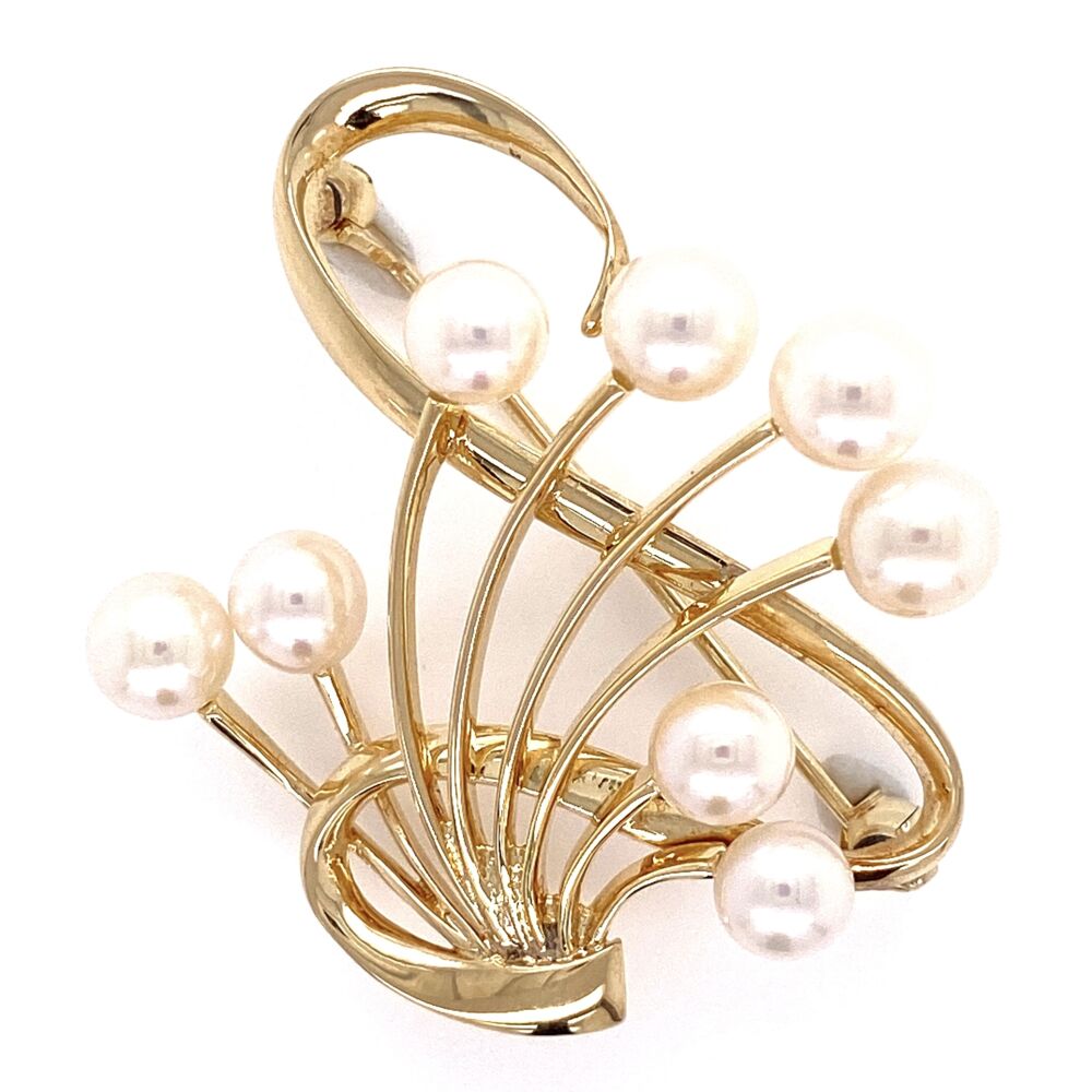 14K Yellow Gold MIKIMOTO 8 5.5mm Freshwater Pearl Brooch 7.0g