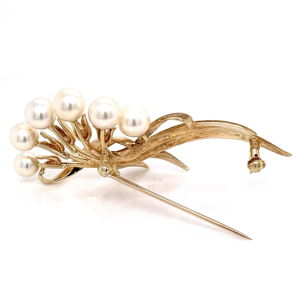 Image 2 for 14K Yellow Gold MIKIMOTO 6- 5.5-7mm Pearl Brooch 10.6g 2.5" Long