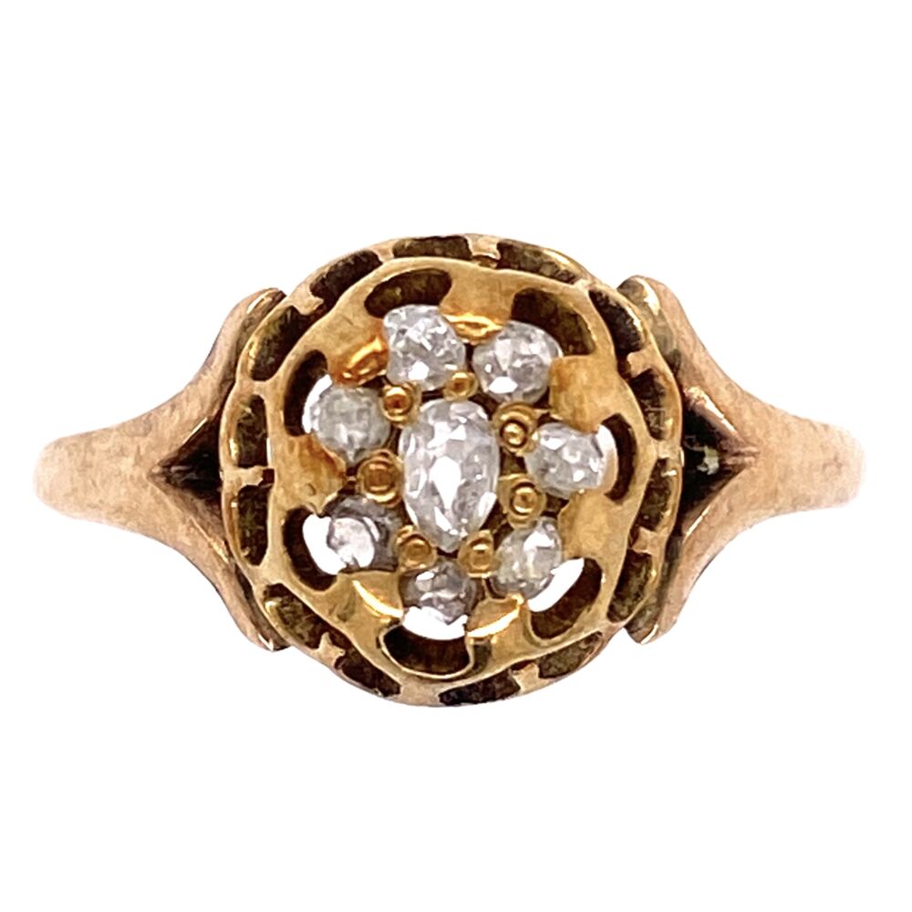 This stunning ring features a diamond cluster and 14k yellow gold.
Size 7 ring
14k white gold weight: 1.8 grams Victorian Senaille Cut Diamond Cluster Ring