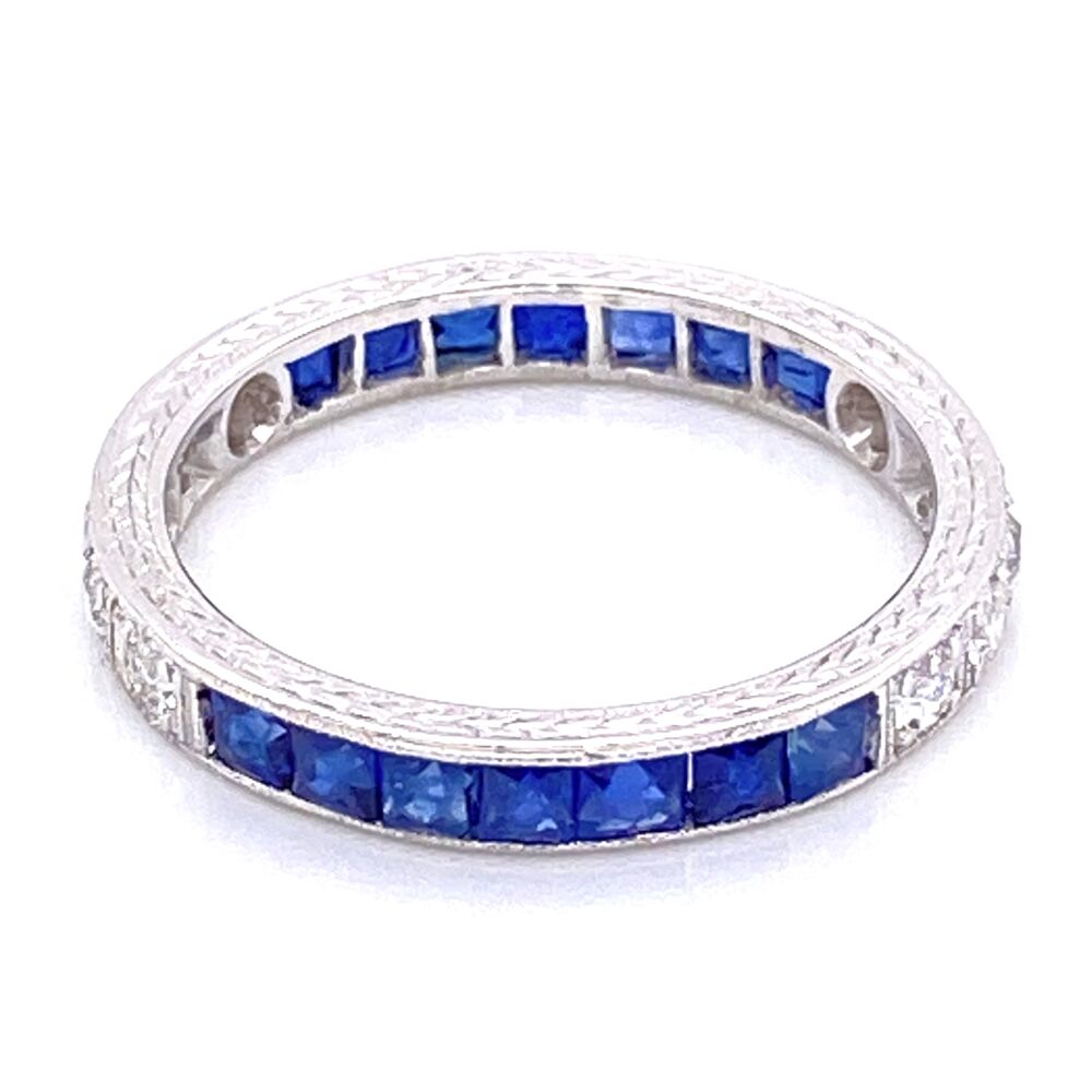 Image 2 for Platinum Art Deco Syn Sapp & .35tcw Diamond Engraved Band Ring 3.0g, s6