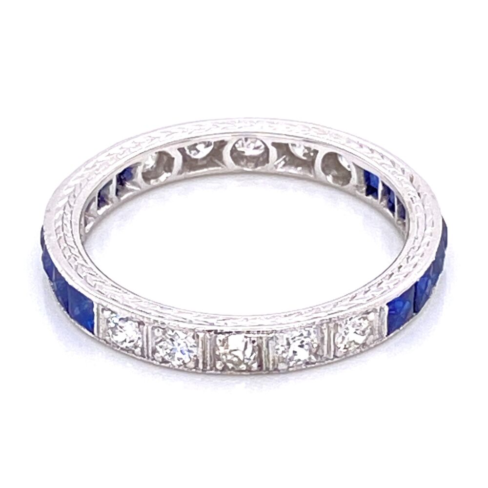 Image 2 for Platinum Art Deco Syn Sapp & .35tcw Diamond Engraved Band Ring 3.0g, s6