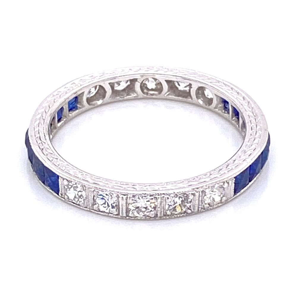 Platinum Art Deco Syn Sapp & .35tcw Diamond Engraved Band Ring 3.0g, s6