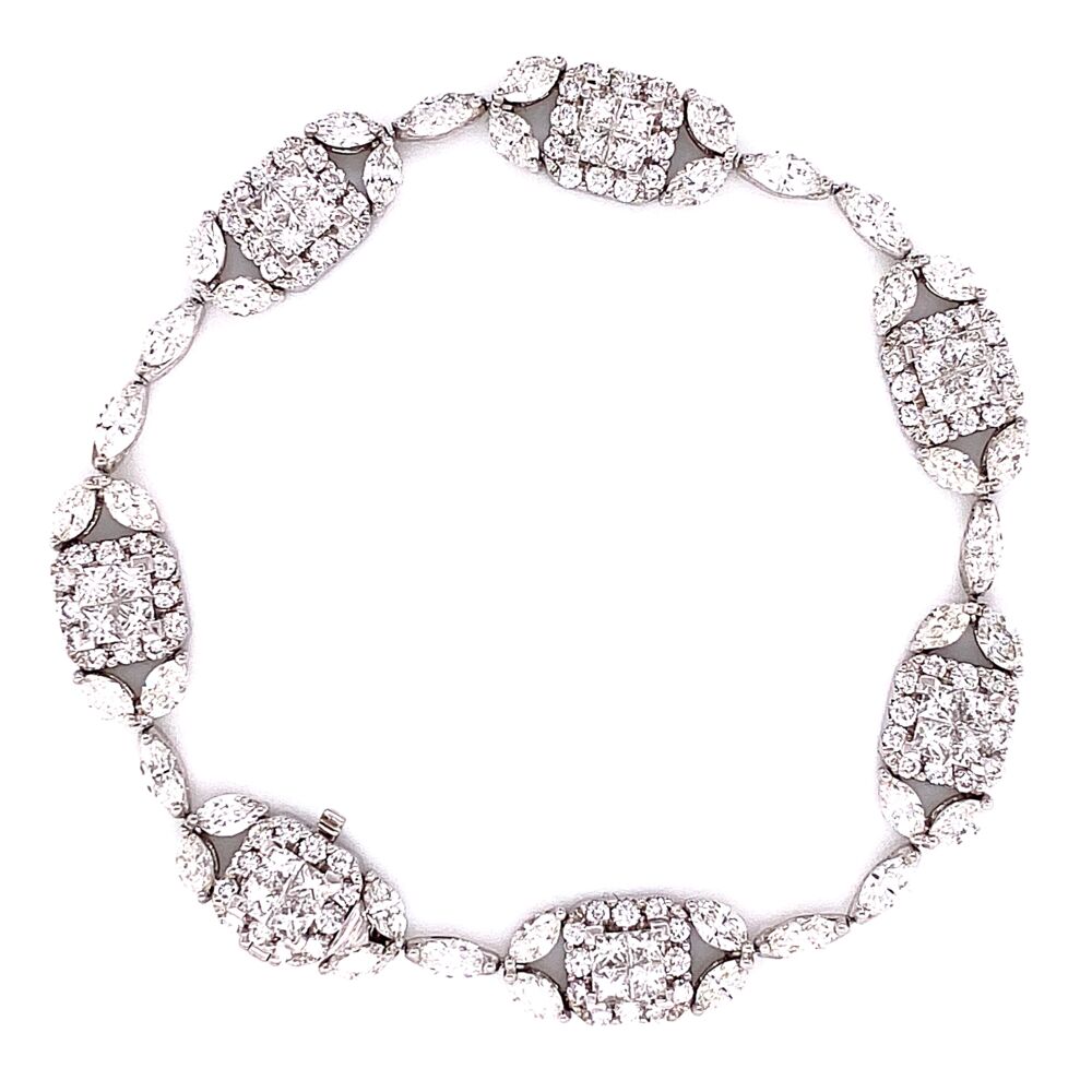18K White Gold GREGG RUTH Mosaic Diamond Link Bracelet 8.00tcw 13.4g, 6.75" Long