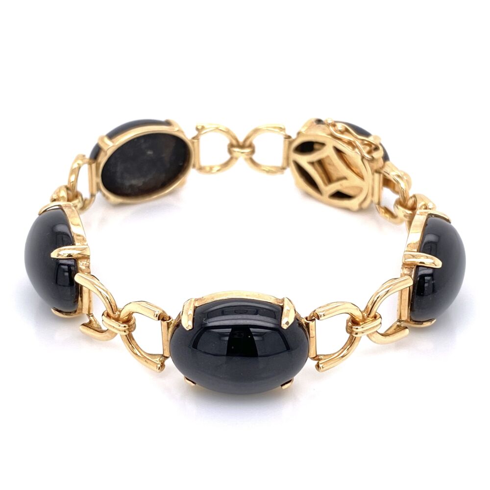 Image 2 for 14K Yellow Gold GUMP'S Black Jade Link Bracelet 18.0g, 6"