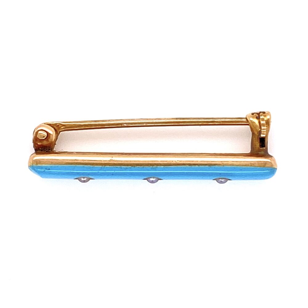 Image 2 for 14K YG Art Deco CARTIER Brooch Powder Blue Enamel & Seed Pearls