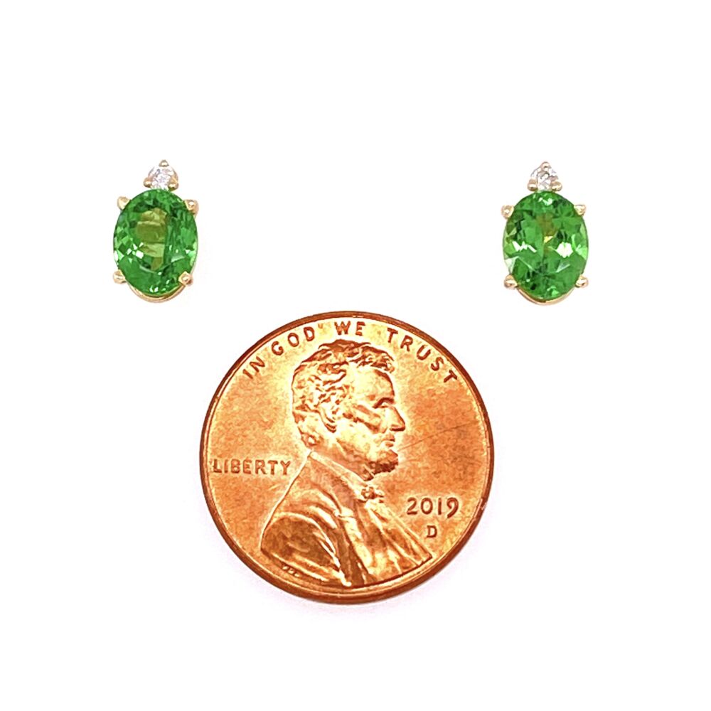 Image 2 for 14K Yellow Gold 1.5tcw Oval Tsavorite Stud Earrings With .05tcw Diamonds 1.6g