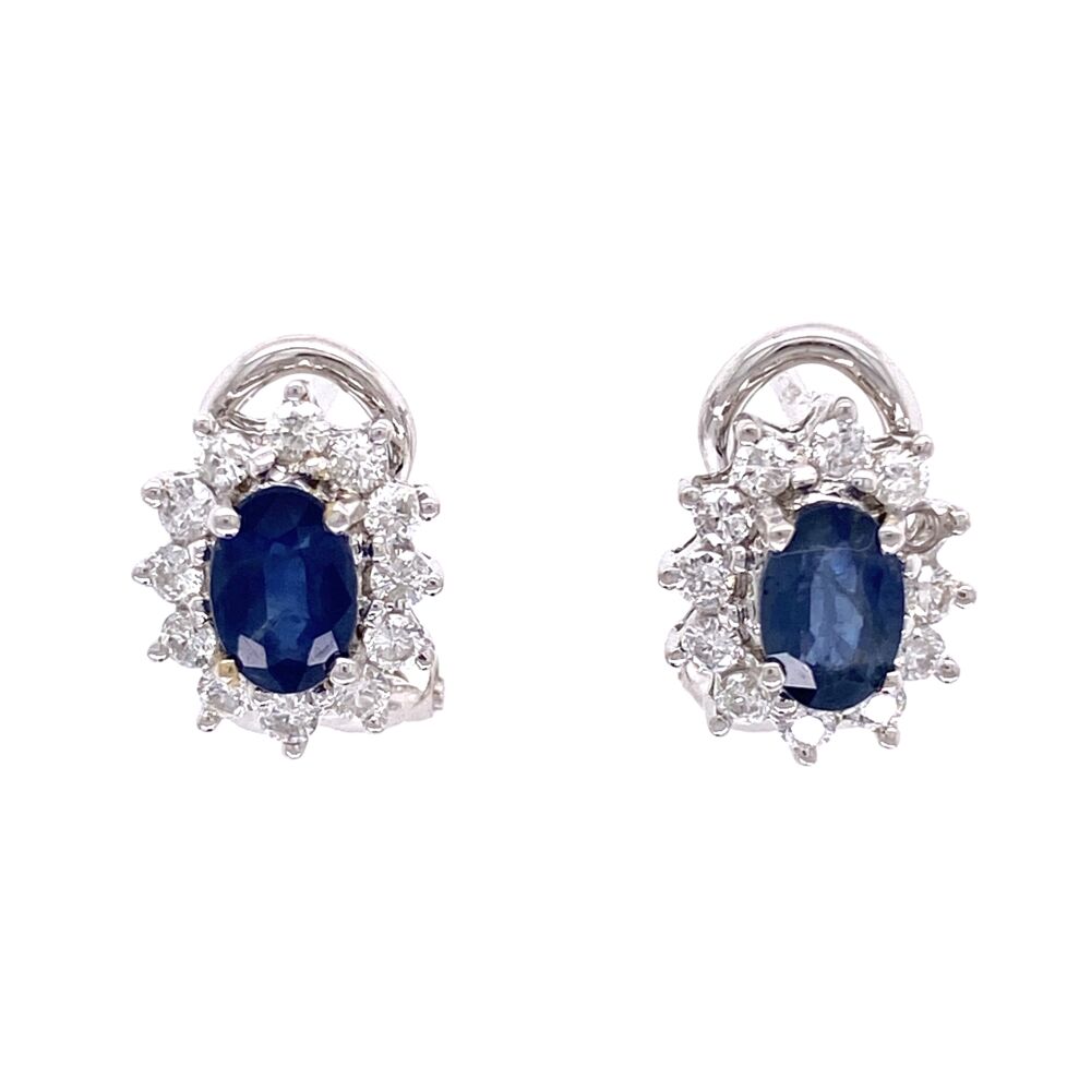 Princess' Diana Style Sapphire Halo Earrings! 18K White Gold 1.00tcw Sapphire & .75tcw Diamond Halo Clip Earrings 4.3g