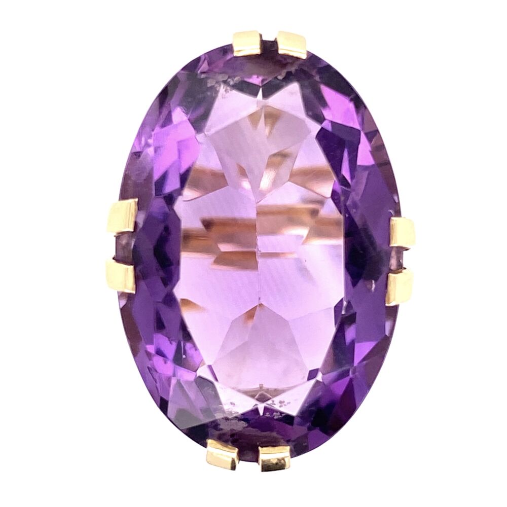 14K Yellow Gold 20ct Oval Amethyst Split Prong Soliatire 10.3g, s6.5
