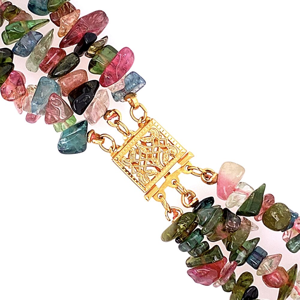 Image 2 for 14K YG 3 Strand of Tumbled Tourmaline Necklace 79.2g, 17"