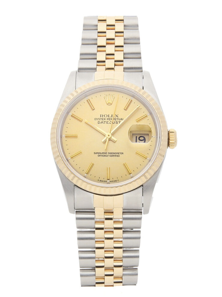 Style: 16013
Serial: 8982749
Currently being serviced and polished
No box or papers Mens 36mm ROLEX Date Just 2 tone Stainless 18K YG 16013