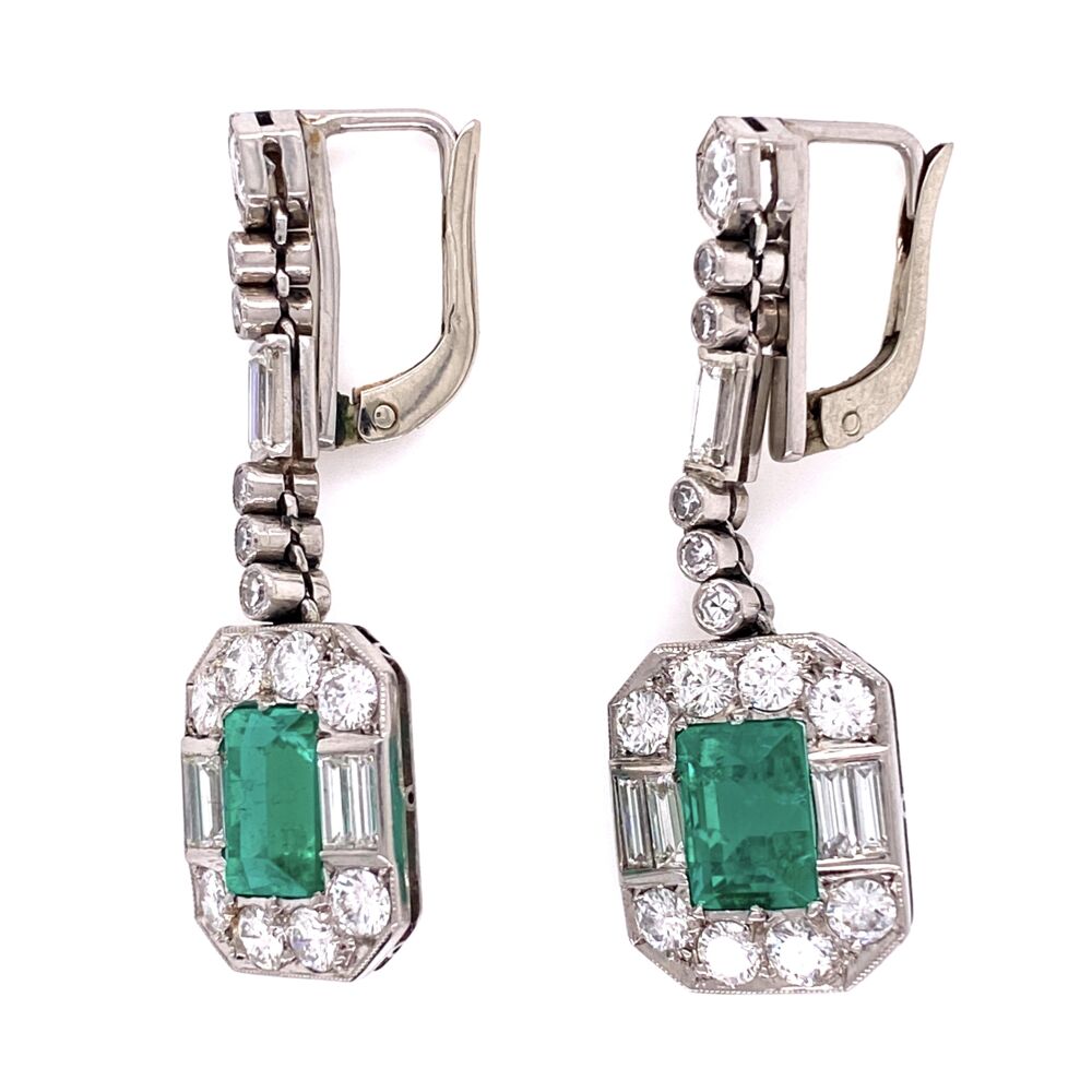 Image 2 for Platinum 4tcw Emerald & 3tcw Diamond Earrings GIA, c1950's