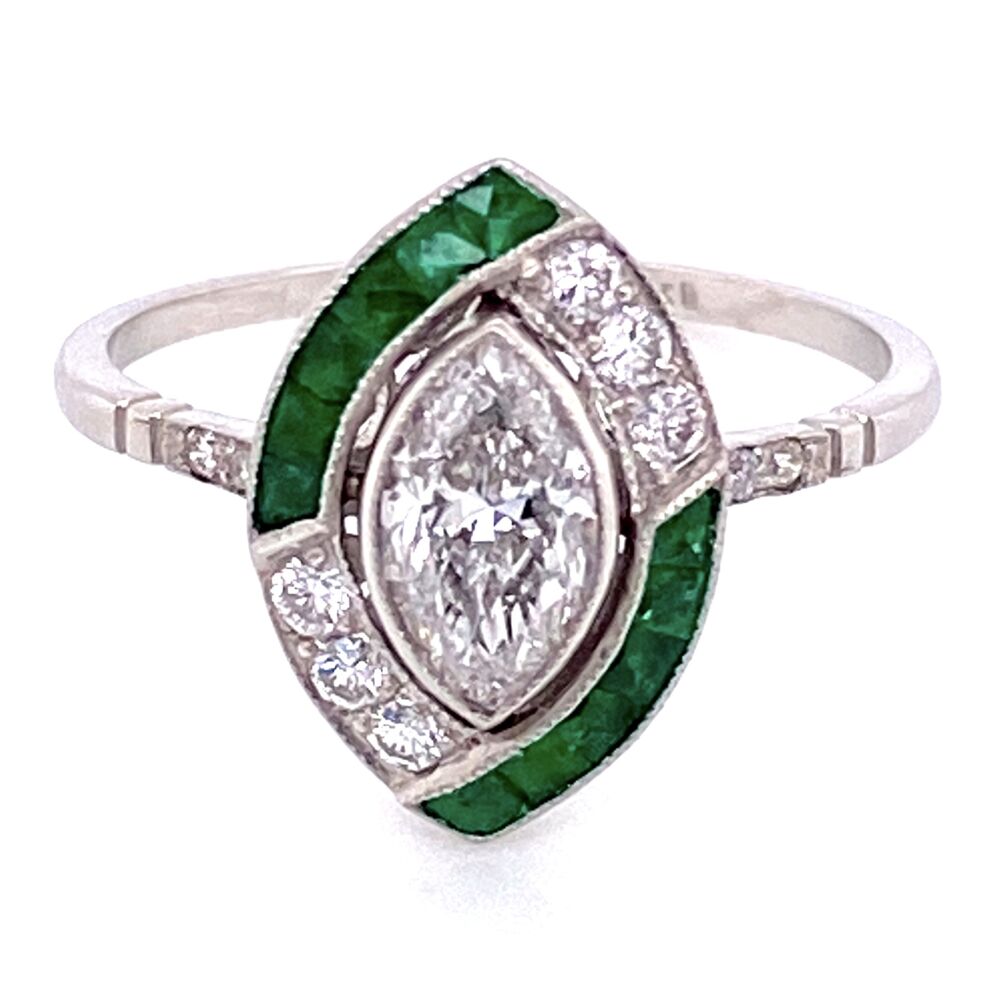 Platinum .73ct Marquis Diamond & .72tcw Emerald Ring with .26tcw Diamonds, s7