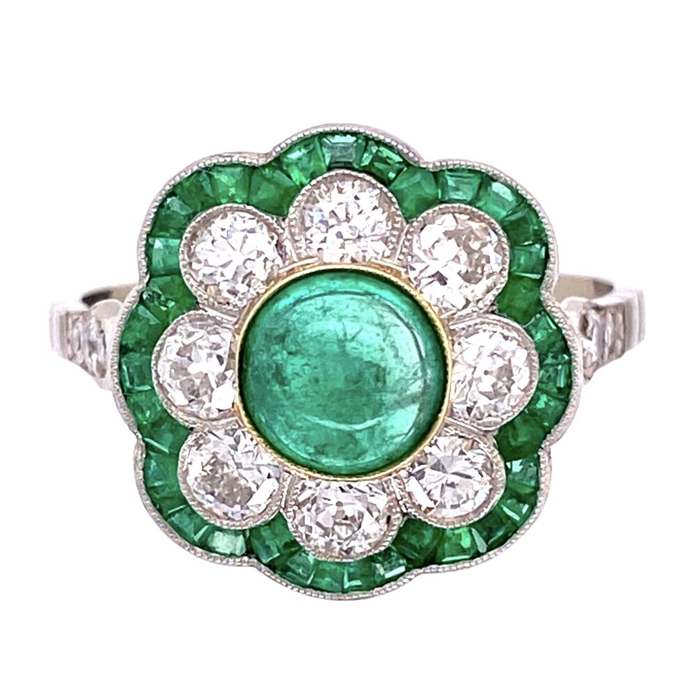 Art Deco Revival Platinum 1.69tcw Emeralds & 1.00tcw Diamonds Ring, s7.5