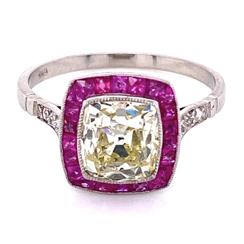Image 2 for Platinum 1.96ct Old Mine Diamond & .68tcw Ruby Halo Ring, s7.5