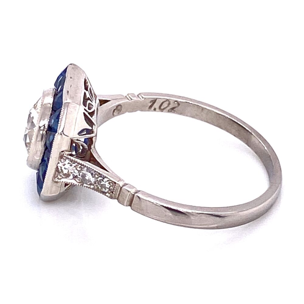 Image 2 for Platinum 1.02ct Old European Cut Diamond & French Cut Sapphire Halo Ring, s7