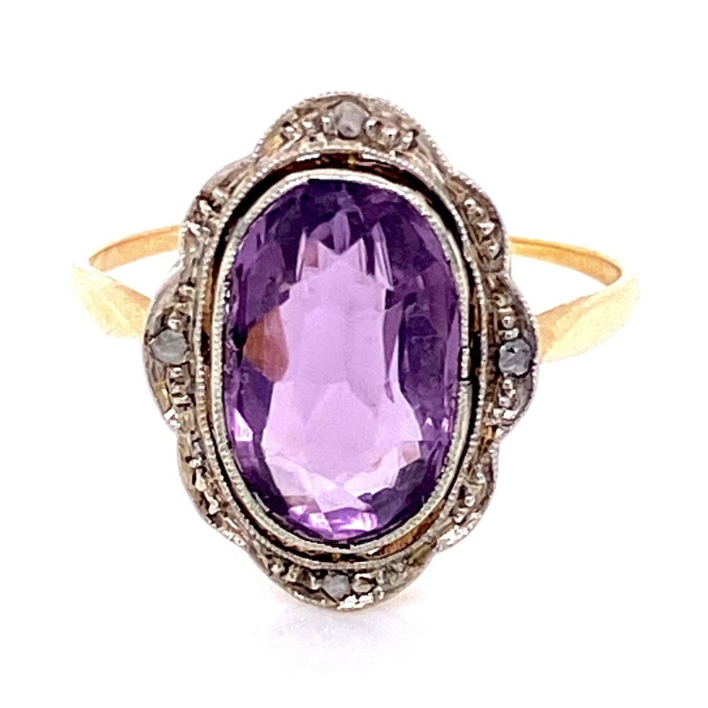 Image 2 for 18K YG Edwardian 4ct Amethyst & .03tcw Diamond Ring, s8