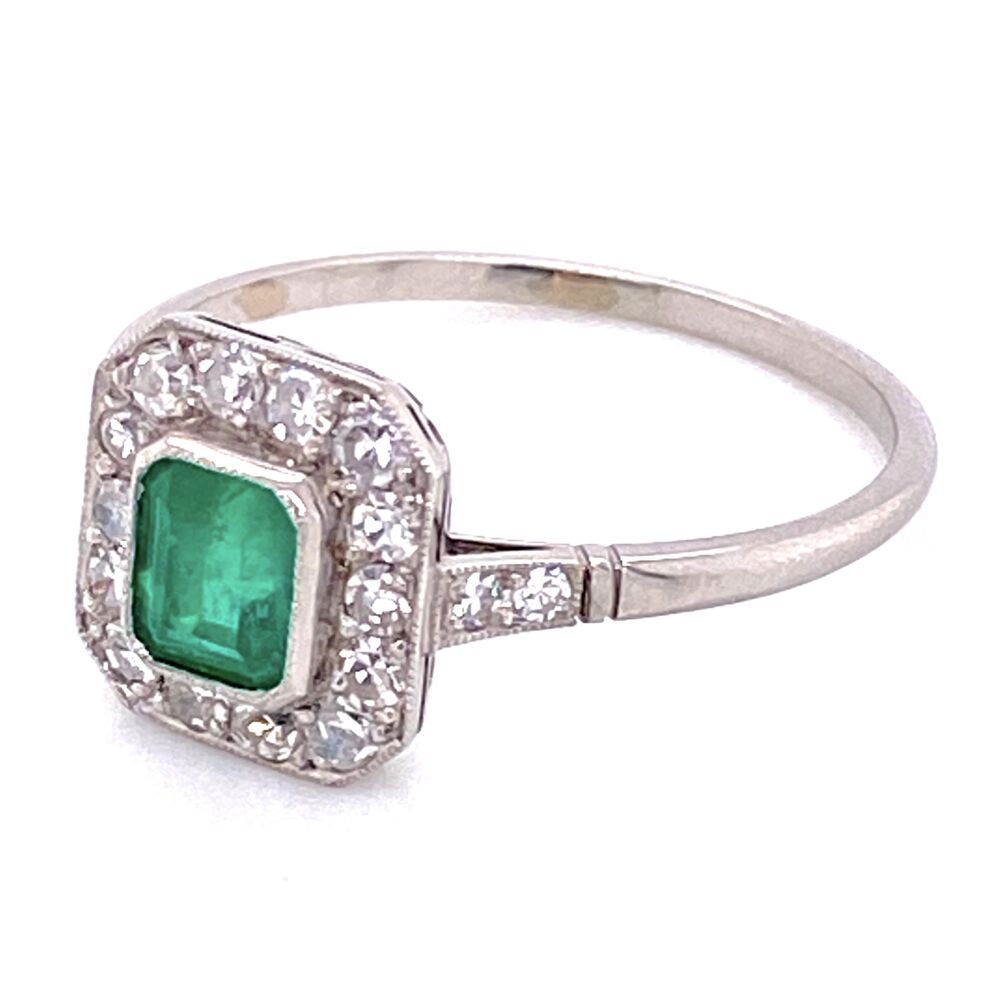 Platinum .58ct Emerald & .52tcw Diamond Ring, s8 | Platinum 1911